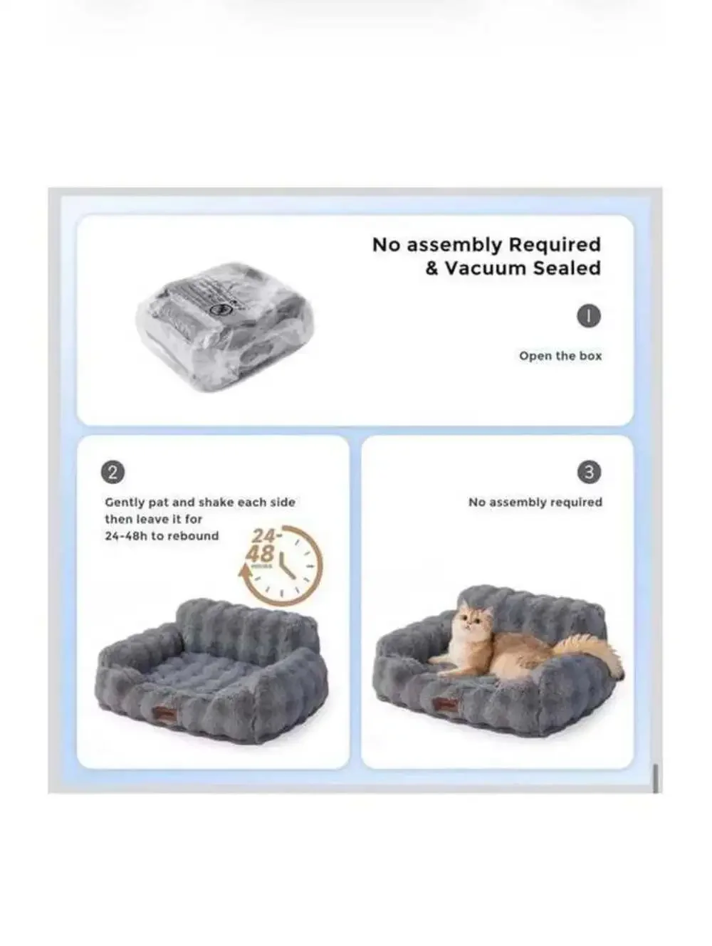 Large Orthopedic Dog Sofa Bed - Grey Fluffy Faux Fur, Washable - New in Box